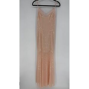 ERIN FETHERSTON JULIE BEADED CHIFFON COLUMN GOWN FLORAL SEQUIN BLUSH PINK SIZE 2